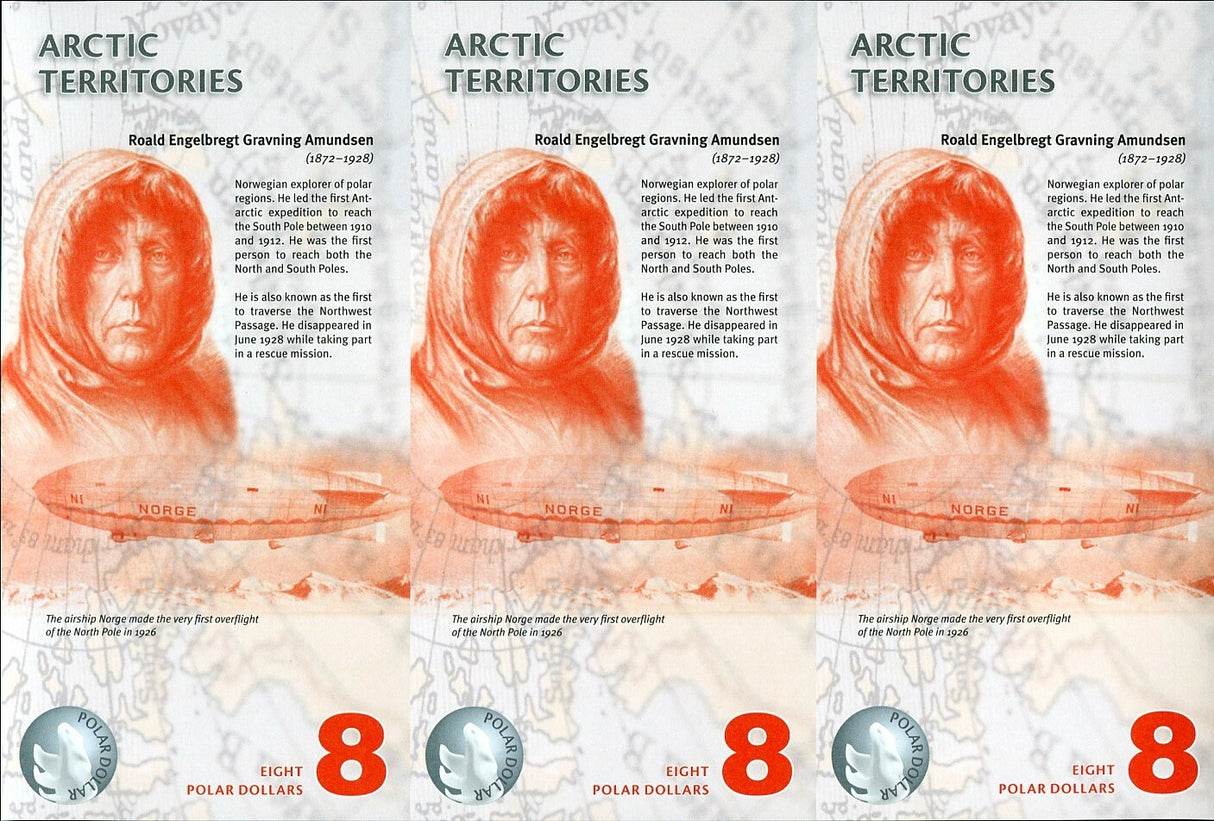 Arctic Territories 8 Dollars 2011 BEAR POLYMER UNCUT SPECIMEN SHEET UNC