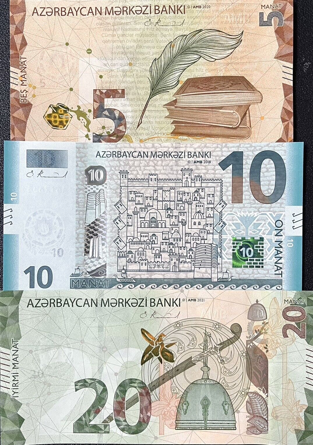 Azerbaijan Set 3 Pcs 5 10 20 Manat ND Random Year P 33 39 41 UNC