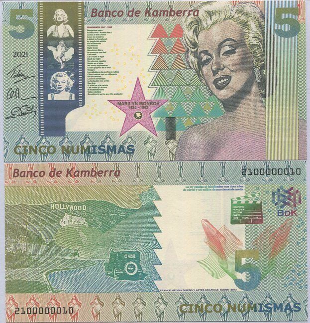 KAMBERRA 5 NUMISMAS 2021 Private FANTASY Marilyn Monroe Hollywood