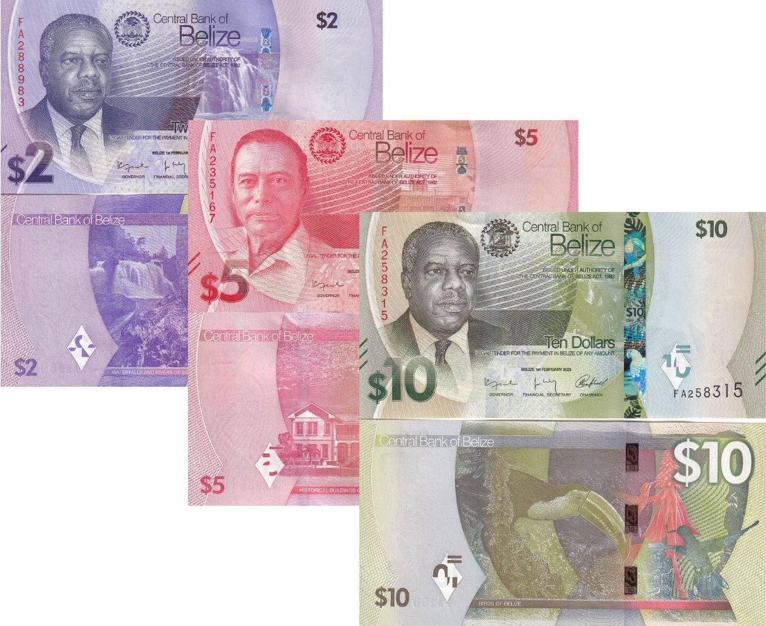 Belize set 3 UNC 2 5 10 Dollars 2025 P NEW 73 74 75