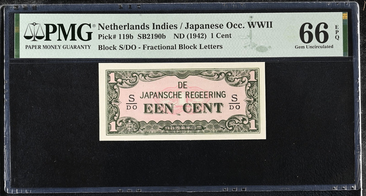 Netherlands Indies 1 Cent ND 1942 P 119 b Gem UNC PMG 66 EPQ