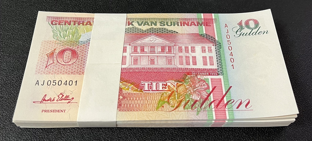 Suriname 10 Gulden 1996 P 137 a UNC LOT 100 PCS 1 Bundle