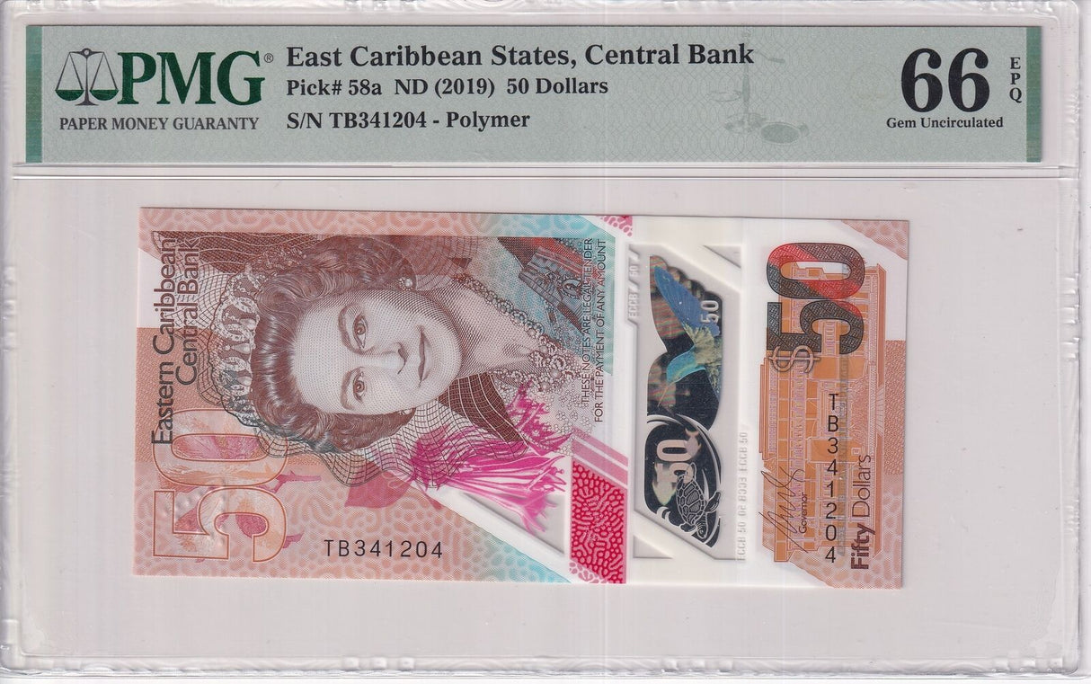 East Caribbean 50 Dollars ND 2019 P 58 a Polymer Gem UNC PMG 66 EPQ