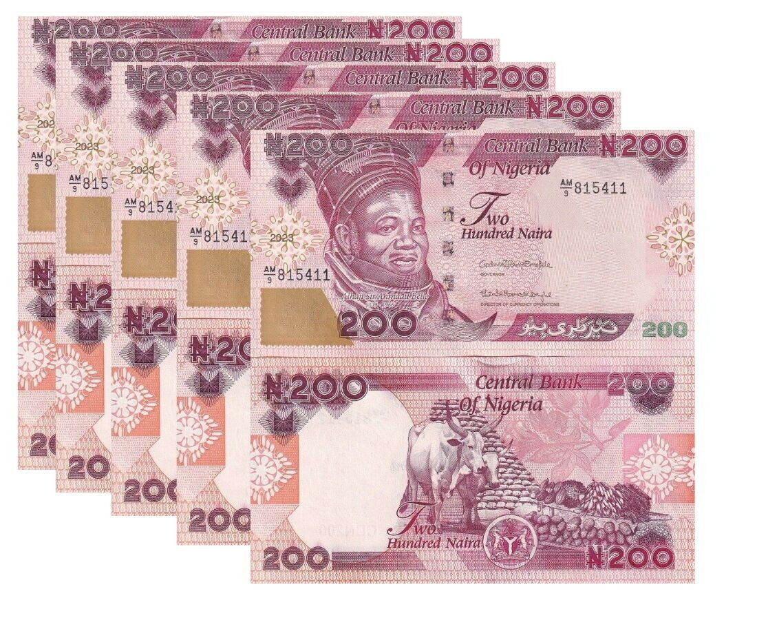 Nigeria 200 Naira 2023 P 47 New Design UNC LOT 5 PCS