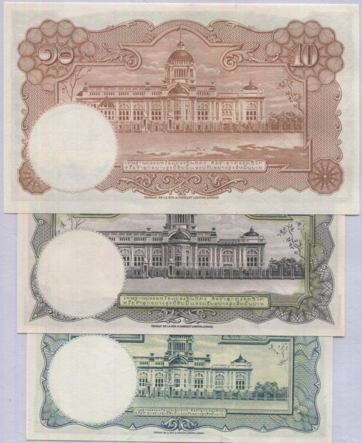 Thailand set 3 UNC 1 5 10 Baht ND 1953 P 74 75 76 ,TDLR ,Royal Throne hall