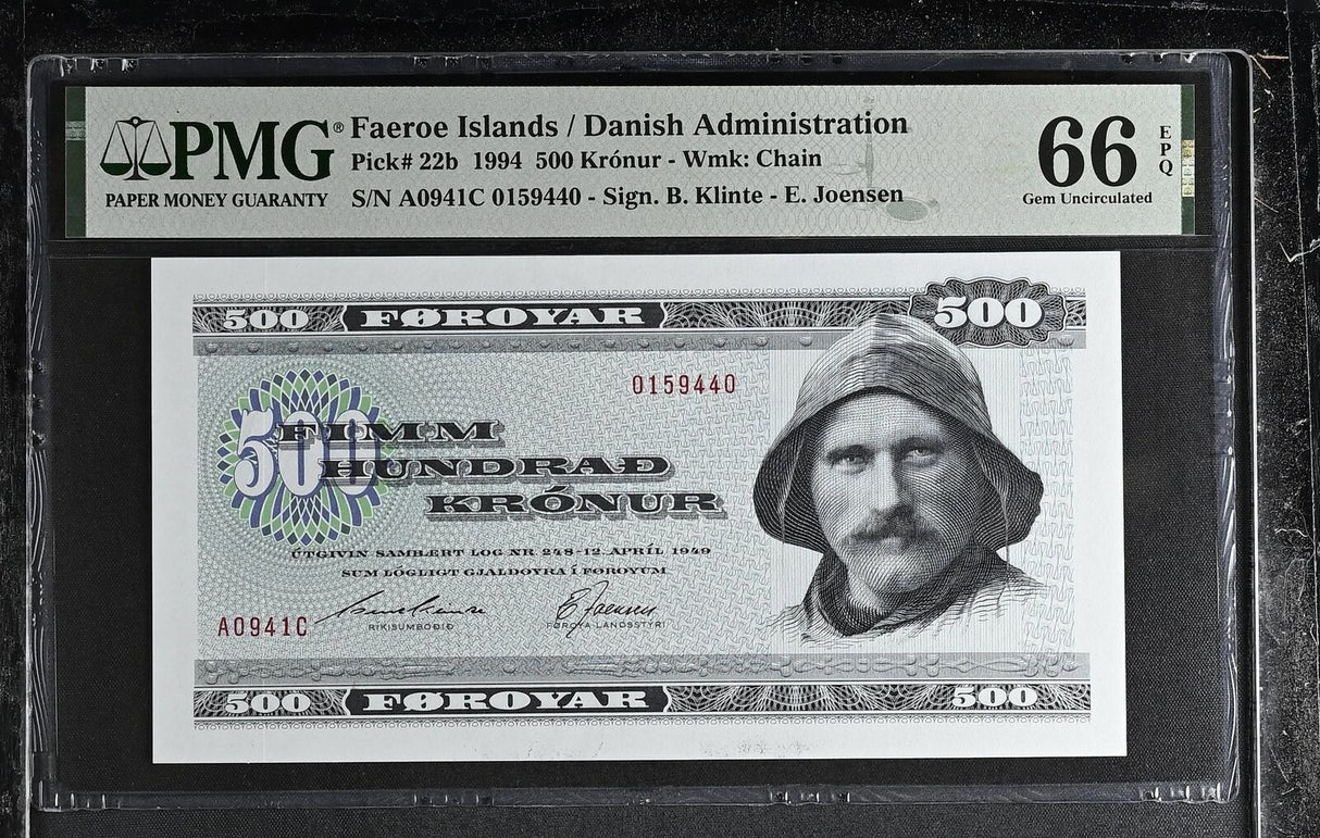 Faeroe Islands 500 Kronur 1994 P 22 b Gem UNC PMG 66 EPQ