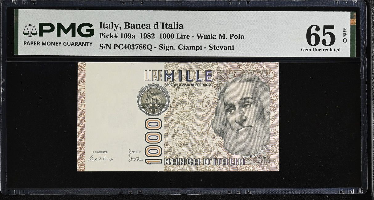Italy 1000 Lire 1982 P 109 a Gem UNC PMG 65 EPQ