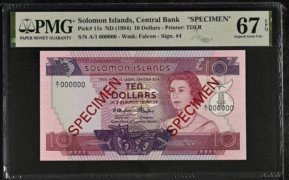 Solomon Islands 10 Dollars ND 1984 P 11 s SPECIMEN Superb Gem UNC PMG 67 EPQ