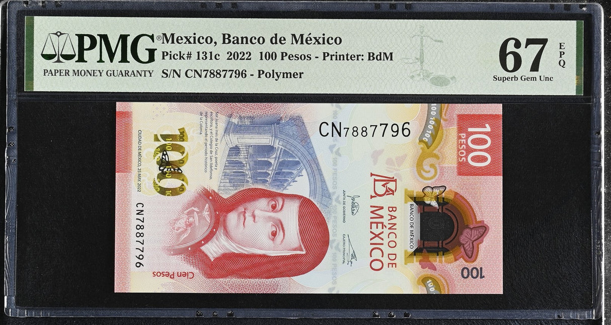 Mexico 100 Pesos 2022 P 131 c Superb Gem UNC PMG 67 EPQ