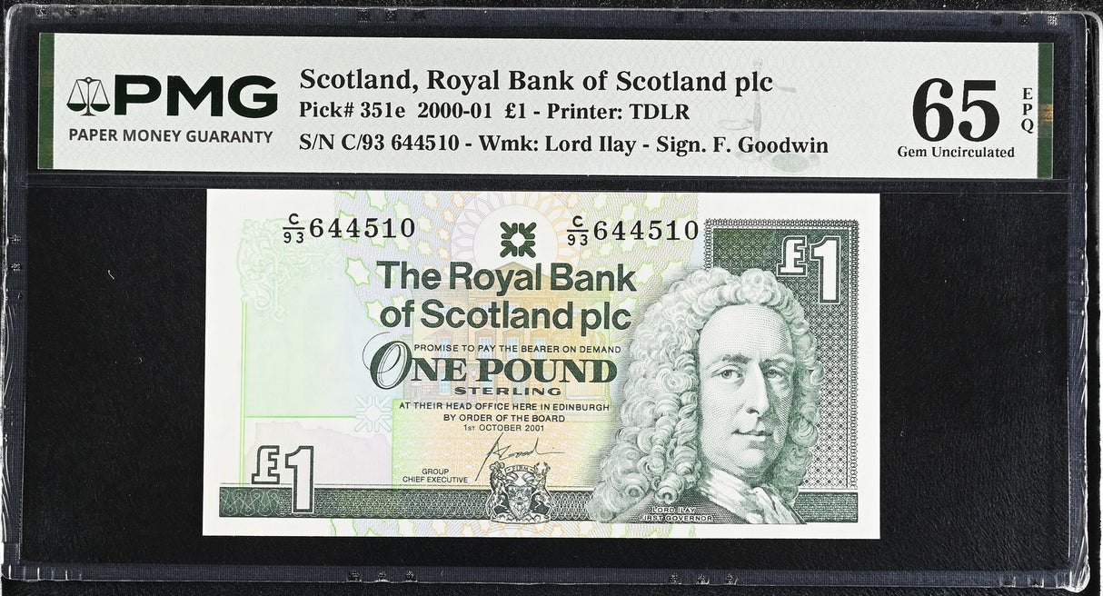 Scotland 1 Pound 2001 P 351 e Gem UNC PMG 65 EPQ