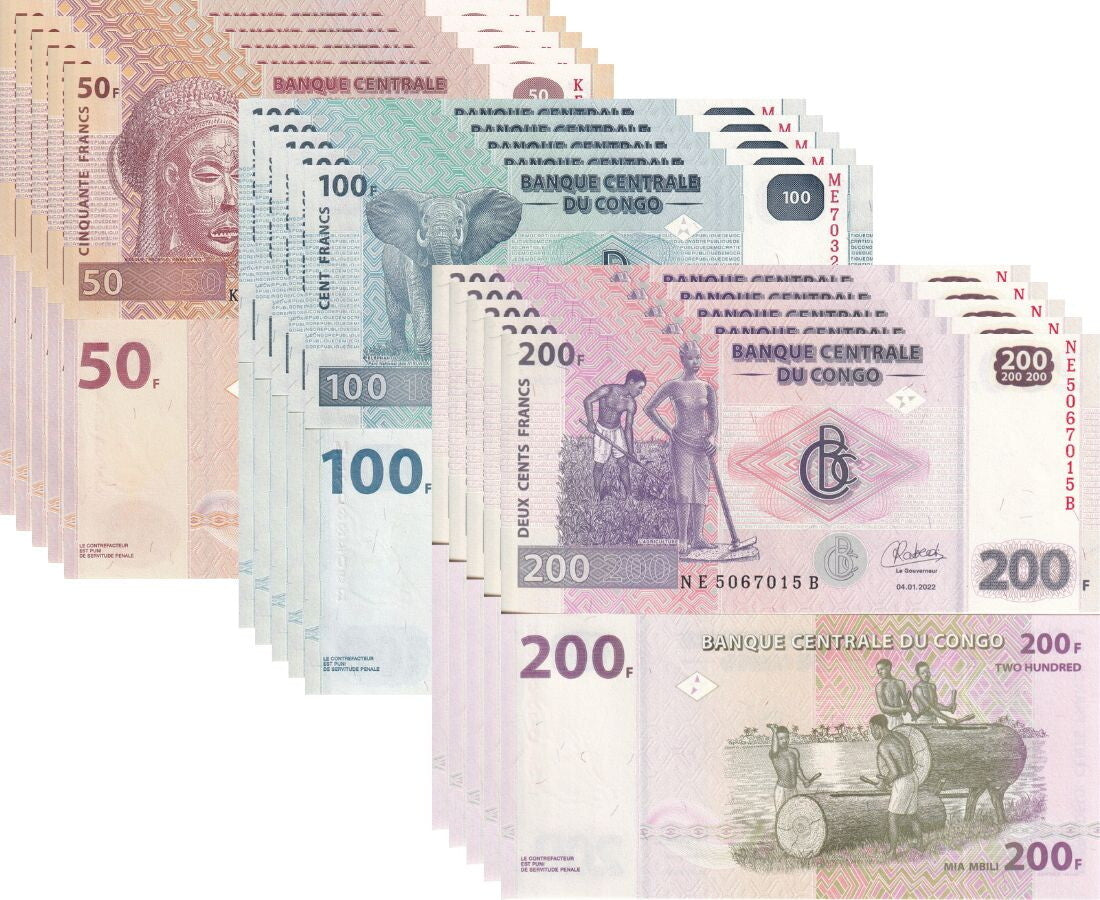 Congo Set 3 PCS 50 100 200 Francs 2022 P 97B P 98B P 99B LOT 5 SETs 15 UNC