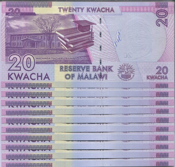 Malawi 20 Kwacha 2020 P 63 UNC LOT 10 Pcs