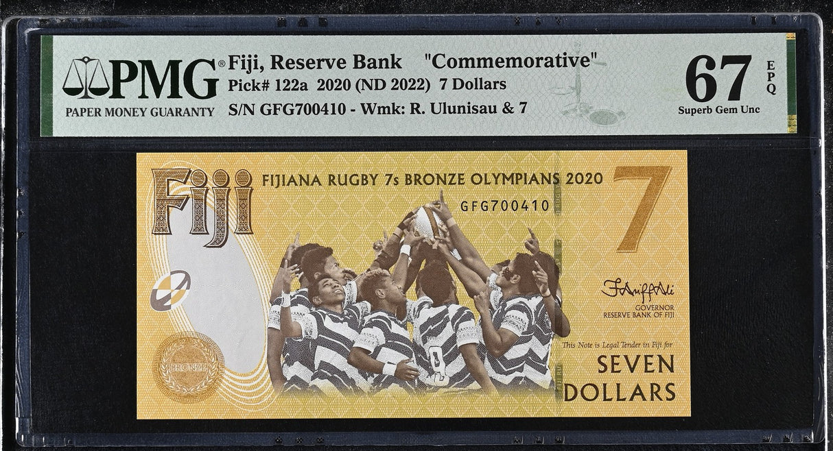 Fiji 7 Dollars 2020 ND 2022 Comm. P 122 a Superb Gem UNC PMG 67 EPQ