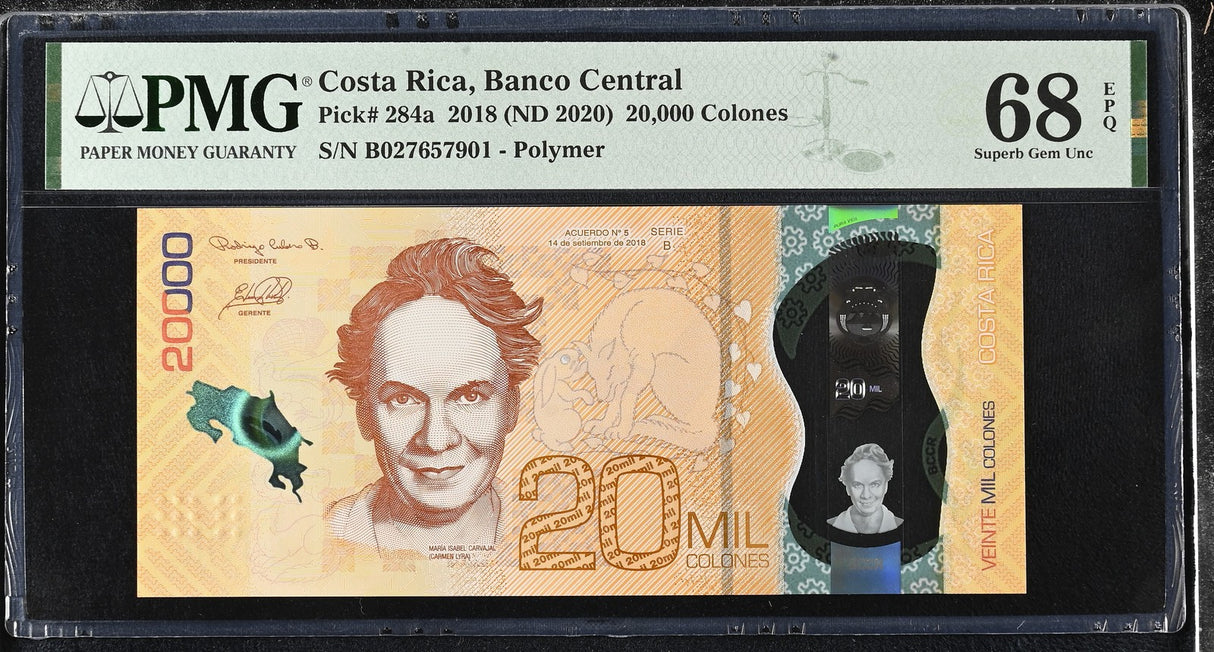 Costa Rica 20000 Colones 2018 ND 2020 P 284 a Polymer Superb Gem UNC PMG 68 EPQ