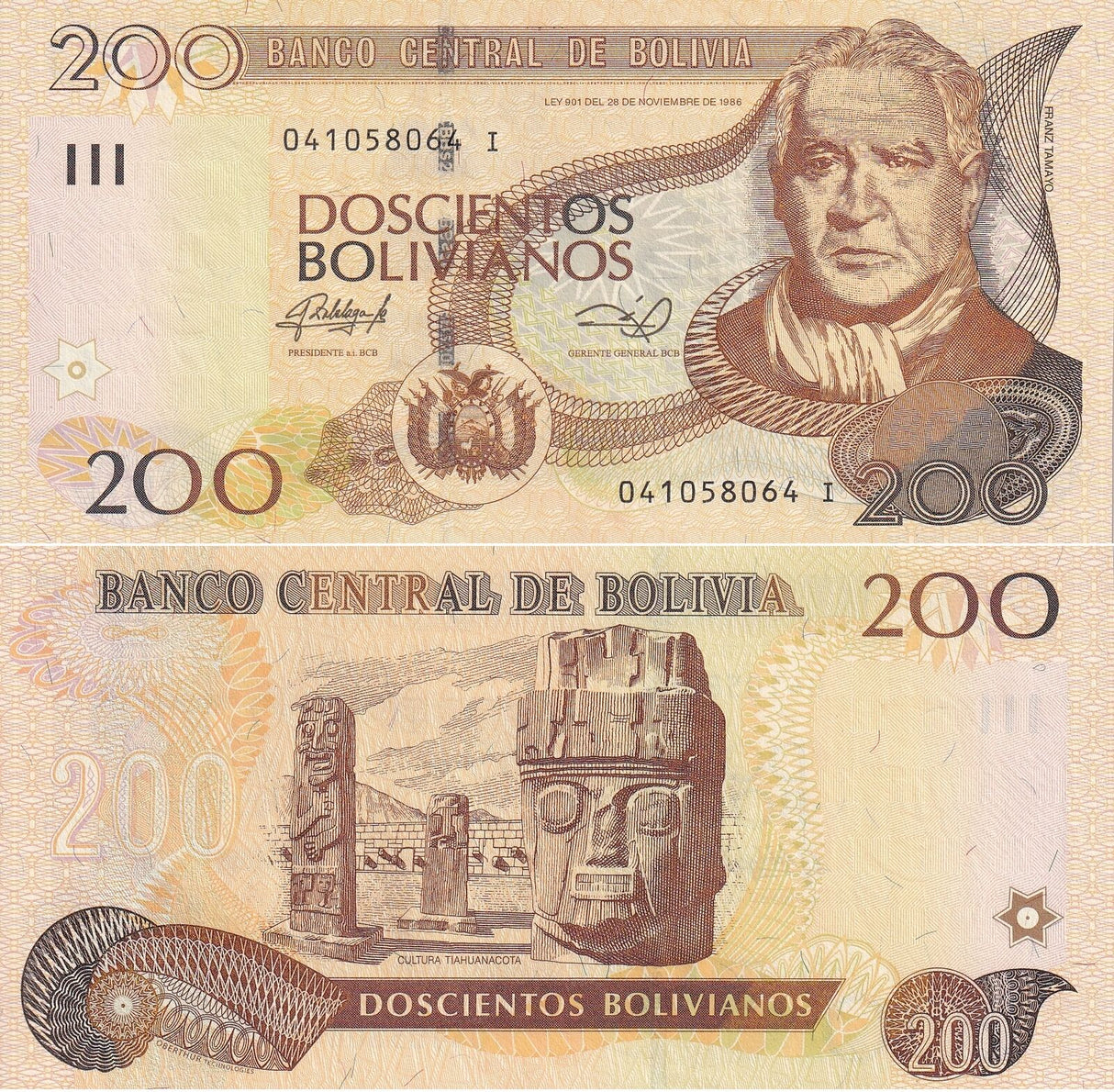 Bolivia 200 Bolivianos 1986 ND 2015 P 247 UNC