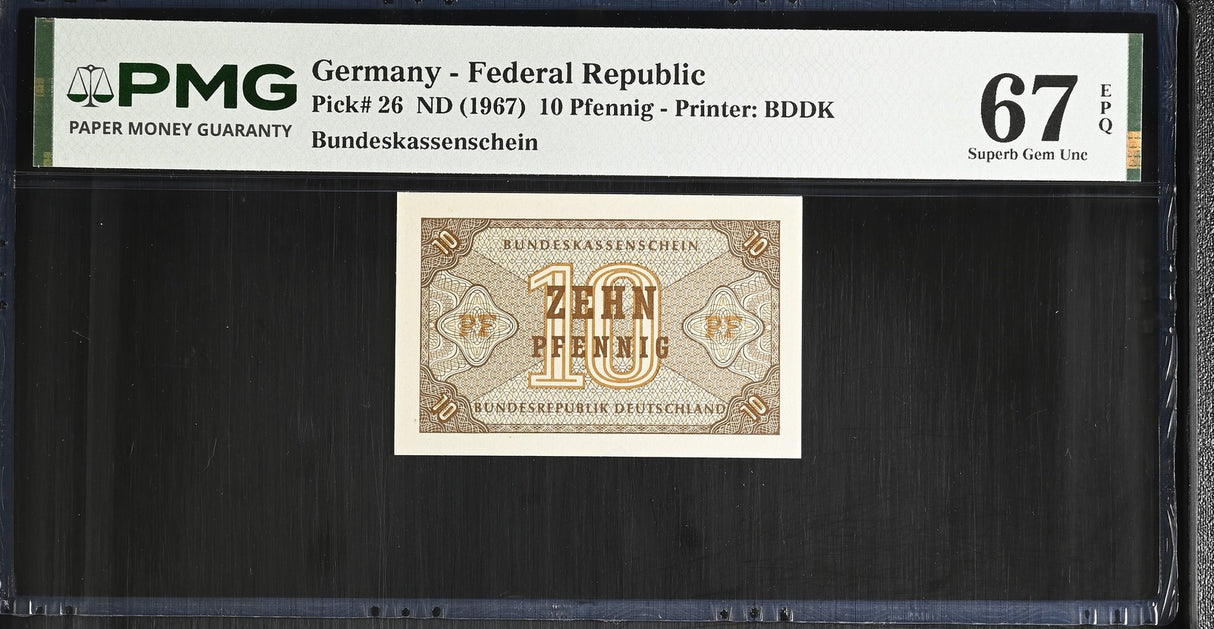 Germany Federal Republic 10 Pfennig ND 1967 P 26 Superb Gem UNC PMG 67 EPQ