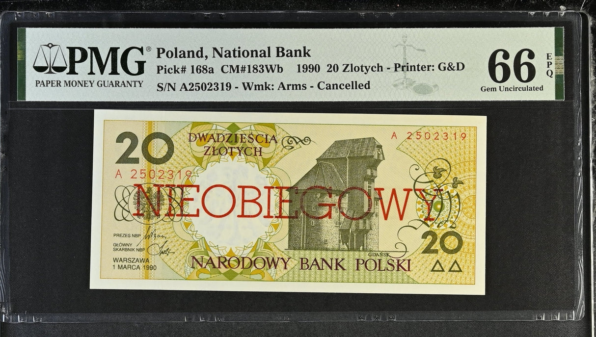 Poland 20 Zlotych 1990 P 168 a Cancelled Gem UNC PMG 66 EPQ