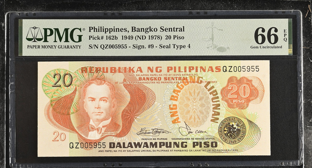 Philippines 20 Piso 1949 ND 1978 P 162 b Gem UNC PMG 66 EPQ