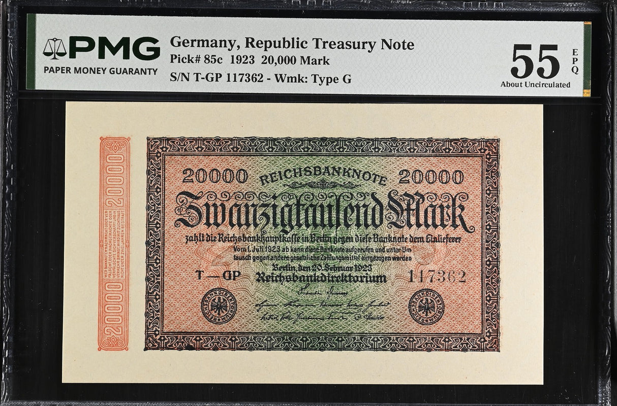 Germany 20000 Mark 1923 P 85 c About UNC PMG 55 EPQ