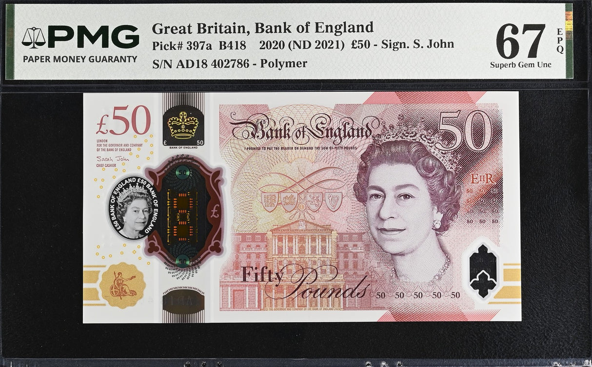 Great Britain 50 Pounds 2020 ND 2021 P 397 a Superb Gem UNC PMG 67 EPQ