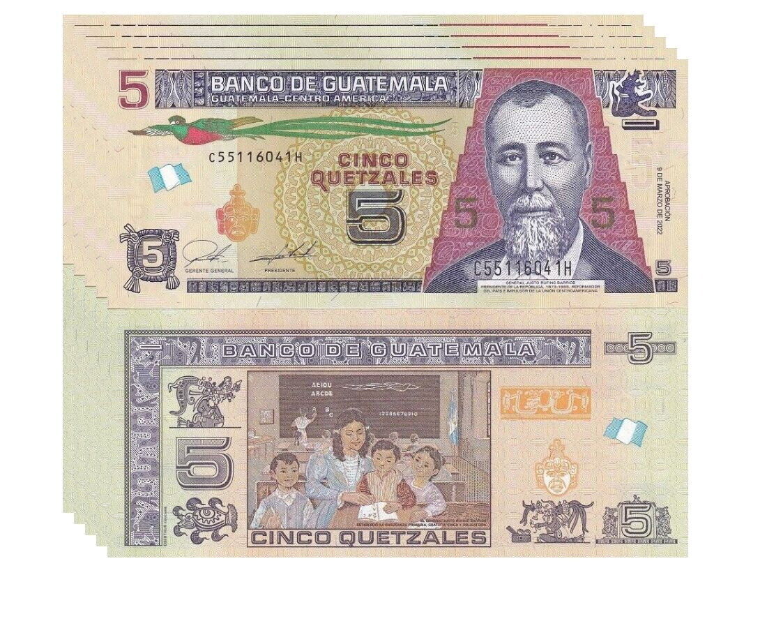 Guatemala 5 Quetzales 2022/2023 P 122A UNC LOT 5 PCS