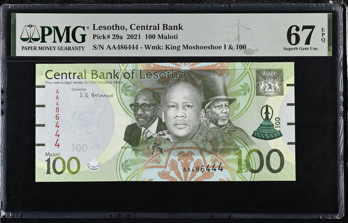 Lesotho 100 Maloti 2021 P 29 a Superb Gem UNC PMG 67 EPQ TOP POP