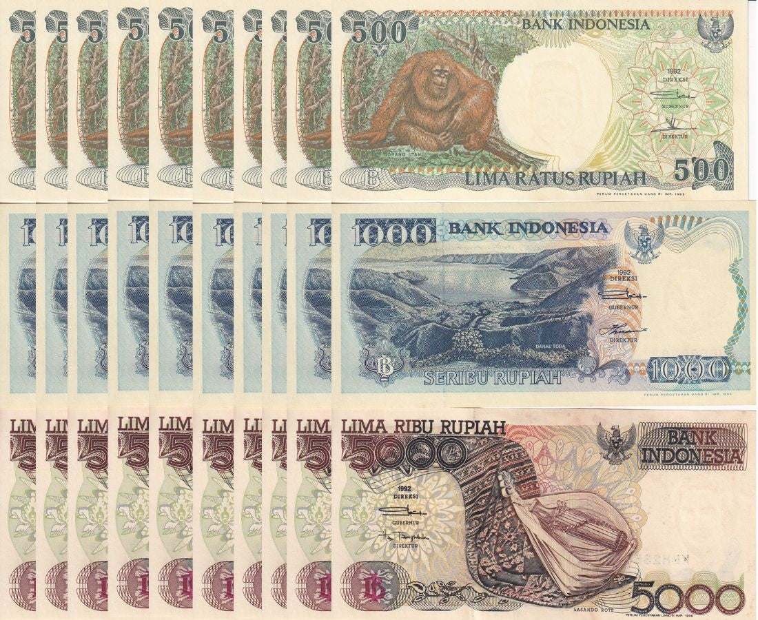 Indonesia Set 3 x Lot 10 =30 UNC 500 1000 5000 Rupiah Ramdom Year P 128 129 130