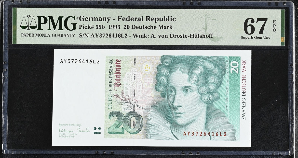 Germany 20 Deutsche Mark 1993 P 39 b Superb Gem UNC PMG 67 EPQ