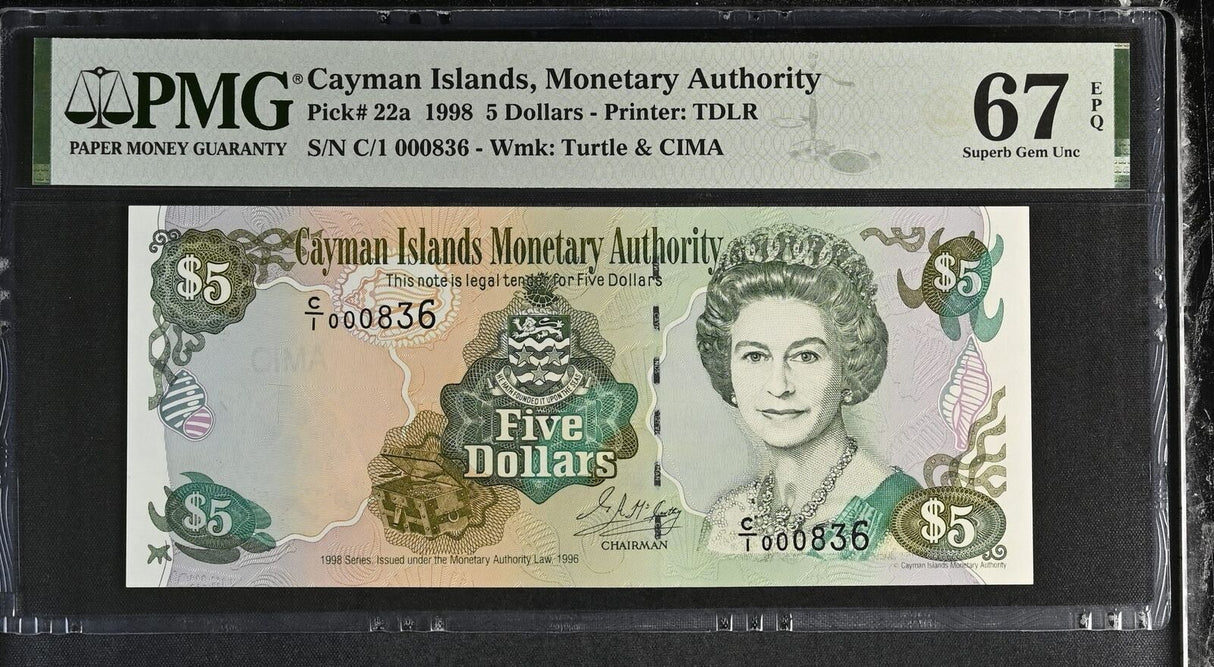 Cayman Islands 5 Dollars 1998 P 22 a Superb Gem UNC PMG 67 EPQ