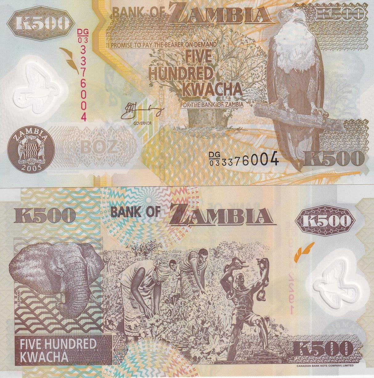 Zambia 500 Kwacha 2005 P 43 d Polymer UNC