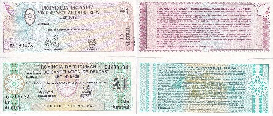 Argentina Set 2 UNC 1 Australes 1987 1991 P S2711 P S2612e