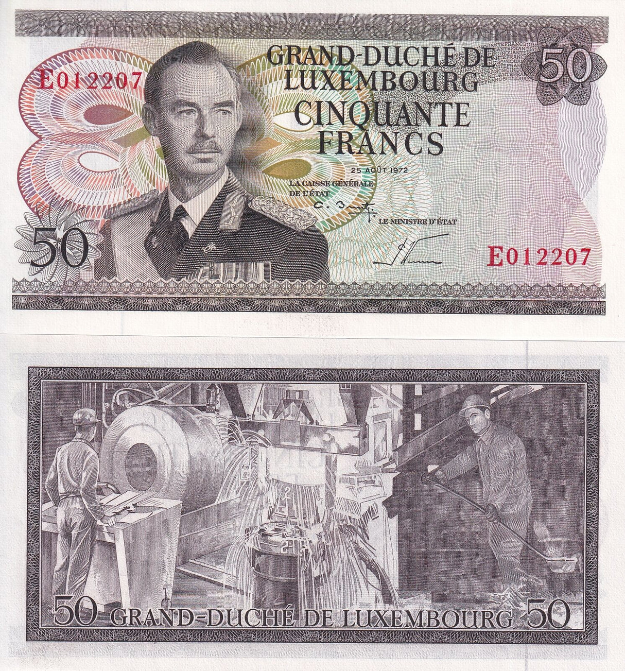 LUXEMBOURG 50 FRANCS 1972 P 55 b UNC