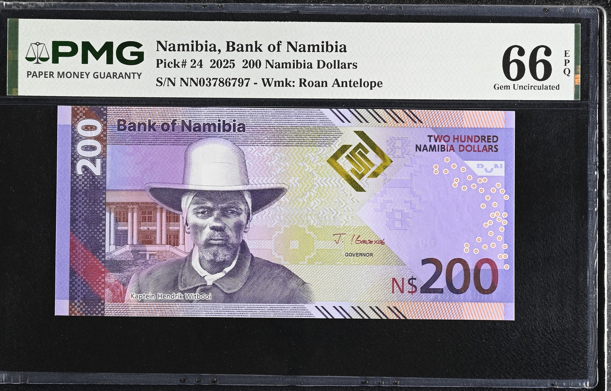 Namibia 200 Dollars 2025 P 24 Gem UNC PMG 66 EPQ