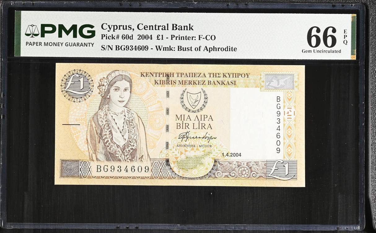 Cyprus 1 Pound 2004 P 60 d Gem UNC PMG 66 EPQ PNB
