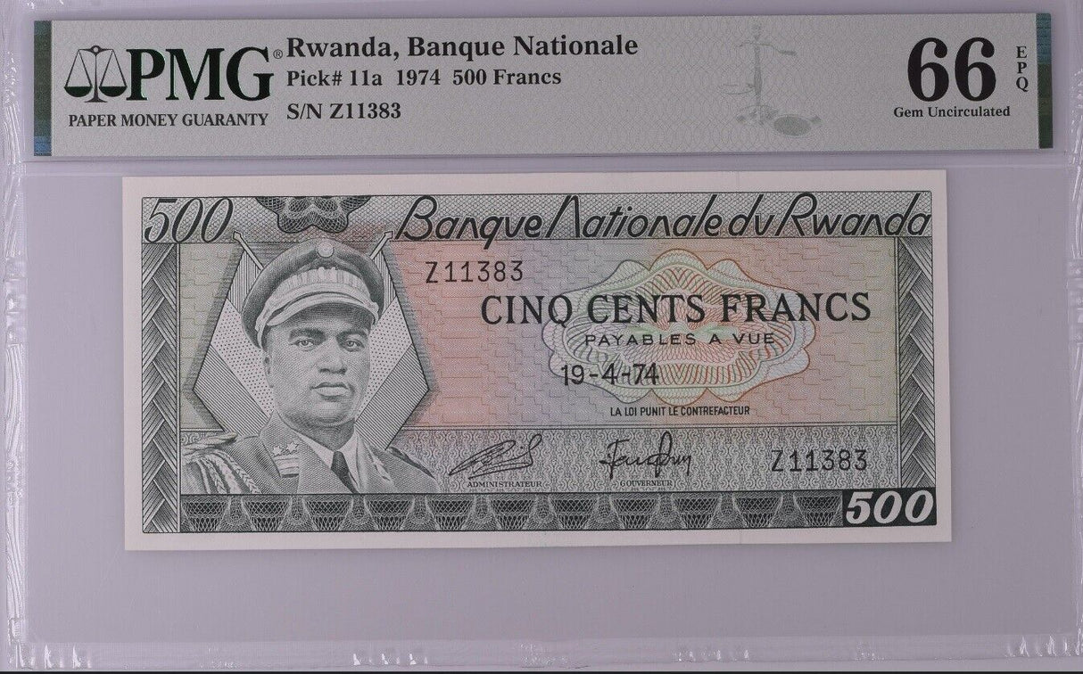 Rwanda 500 Francs 1974 P 11 a Gem UNC PMG 66 EPQ