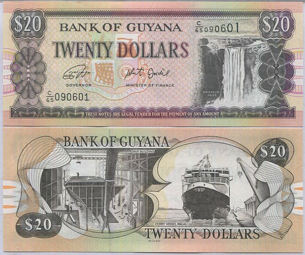 Guyana 20 Dollars ND 2018/2020 P 30 g UNC, Kaieteur Falls