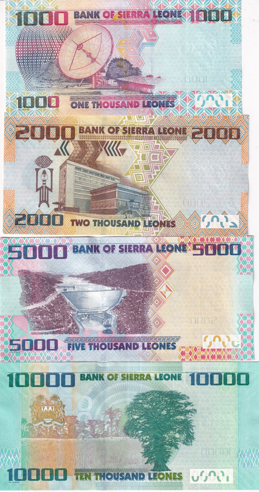 Sierra Leone Set 4 UNC 1000 2000 500 10000 Leones 2022 P 30 31 32 33