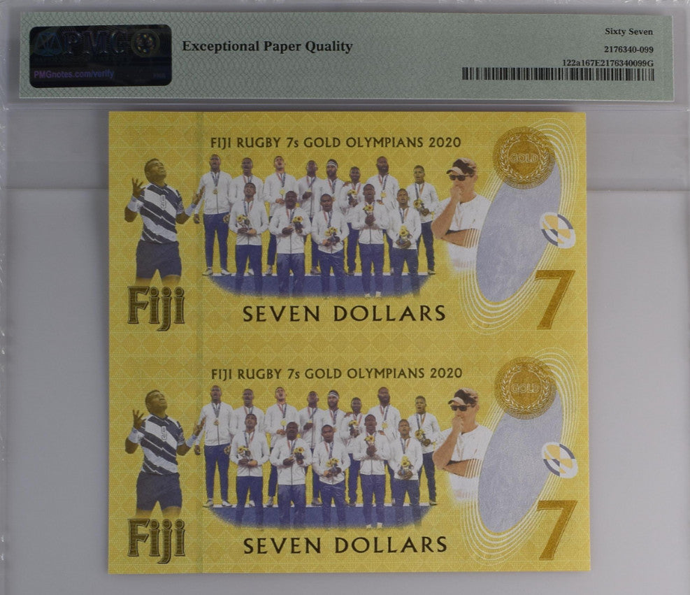Fiji 7 Dollars 2020 / 2022 Comm. P 122 a1 Uncut Superb Gem UNC PMG 67 EPQ Top