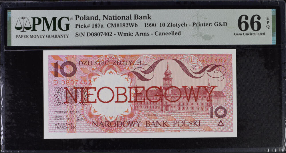 Poland 10 Zlotych 1990 P 167 a Cancelled Gem UNC PMG 66 EPQ