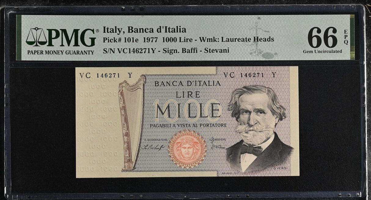 Italy 1000 Lire 1977 P 101 e Gem UNC PMG 66 EPQ