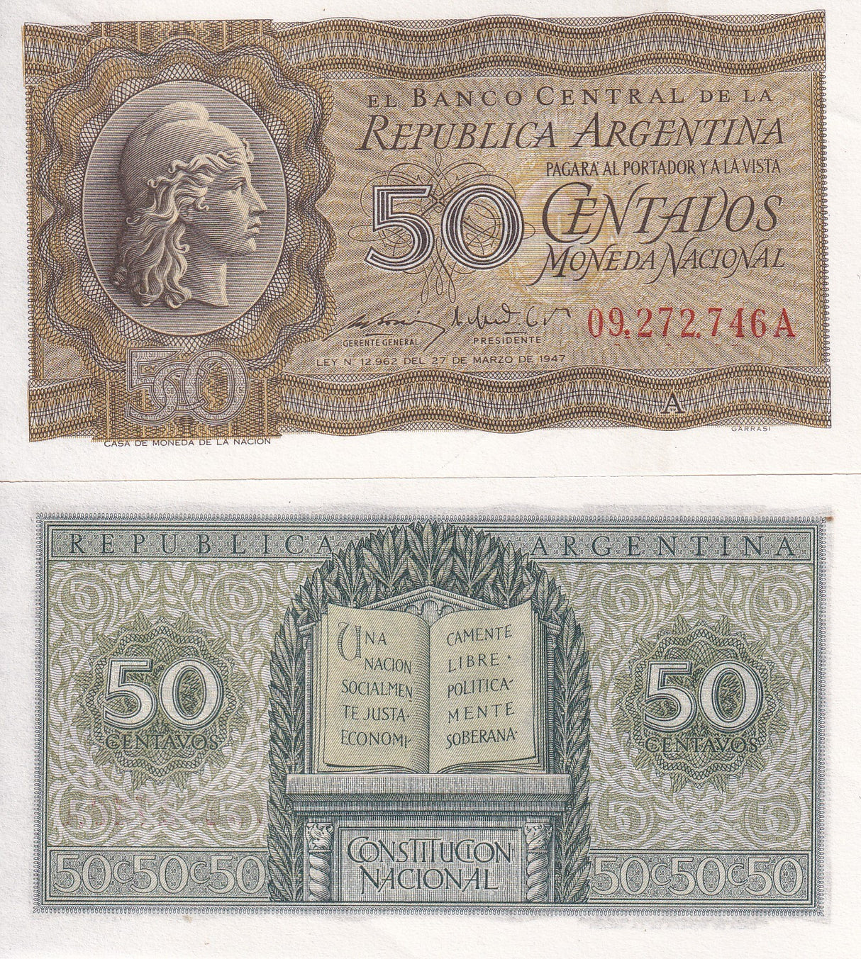 Argentina 50 Centavos 1962 P 261 AUnc