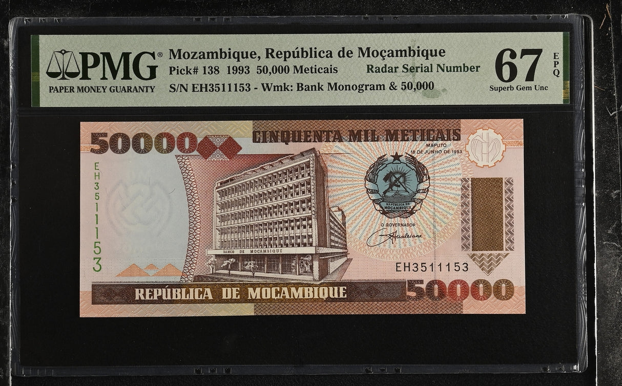 Mozambique 50000 Meticais 1993 P 138 RADAR Superb Gem UNC PMG 67 EPQ