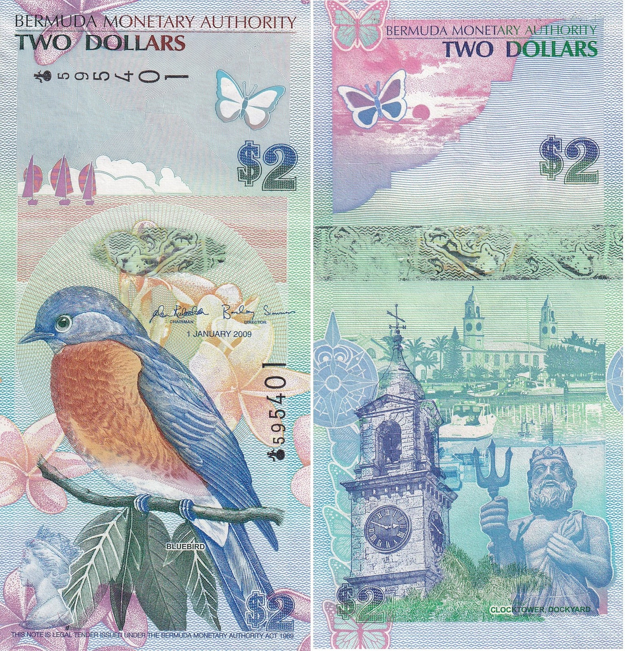 Bermuda 2 Dollars 2009 P 57 a ONION PREFIX AUnc