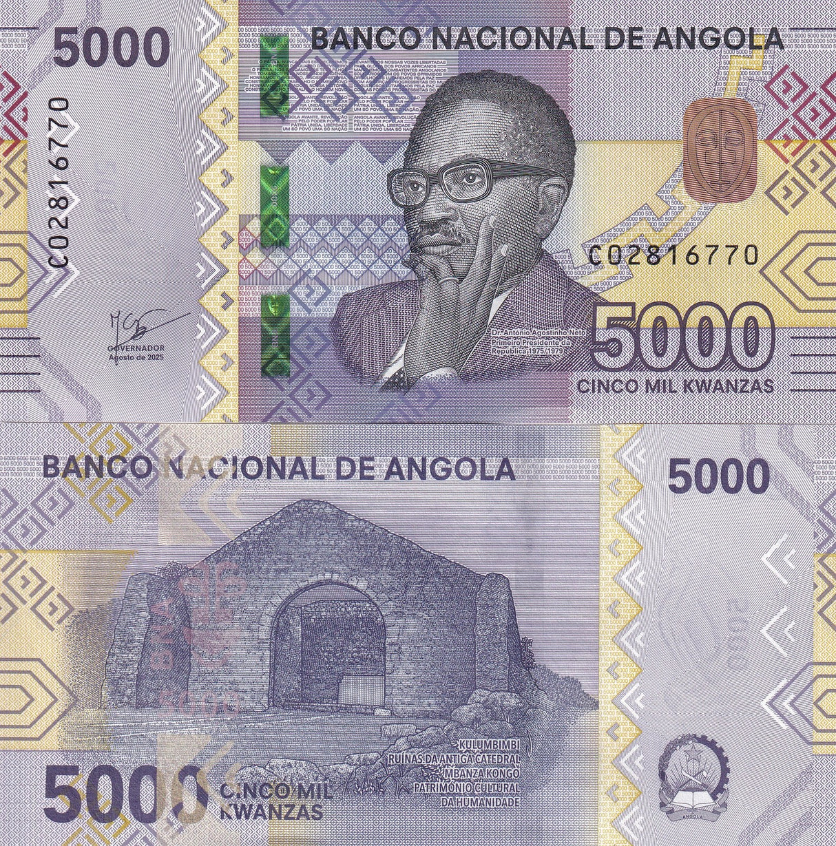 Angola 5000 Kwanzas 2025 P 164 NEW Date UNC