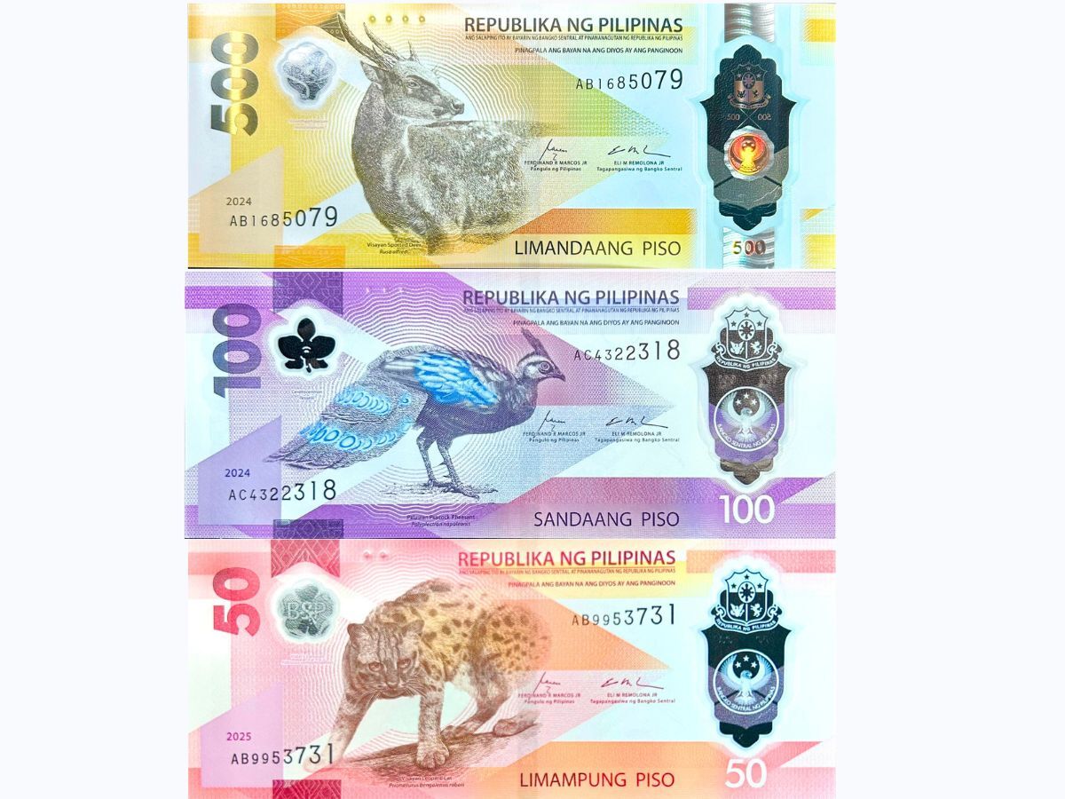 Philippines SET 3 UNC 50 100 500 Piso 2025/2024 Leopard Peacock Polymer P NEW NH