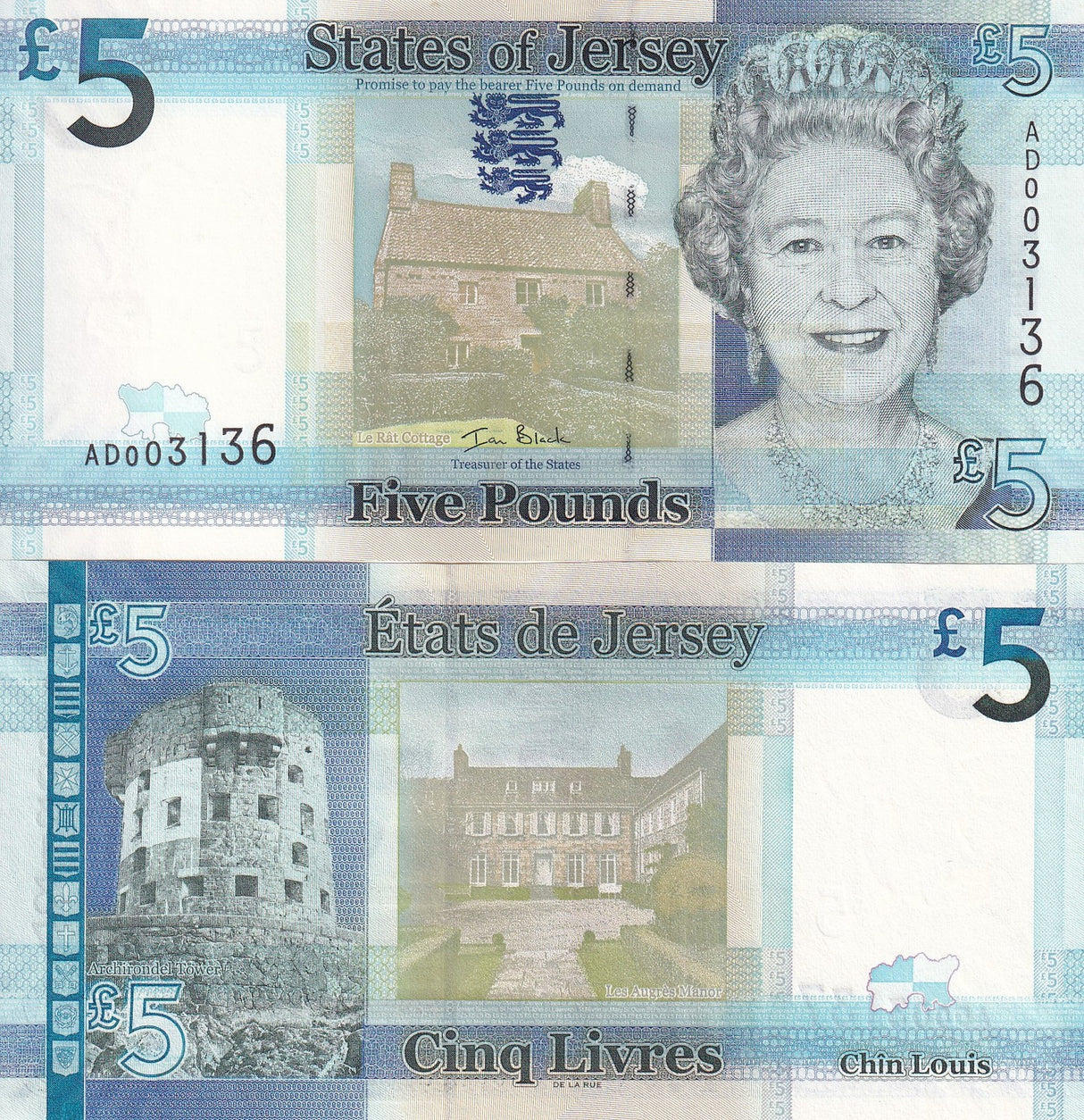 Jersey 5 Pound ND 2010 QE II P 33 UNC