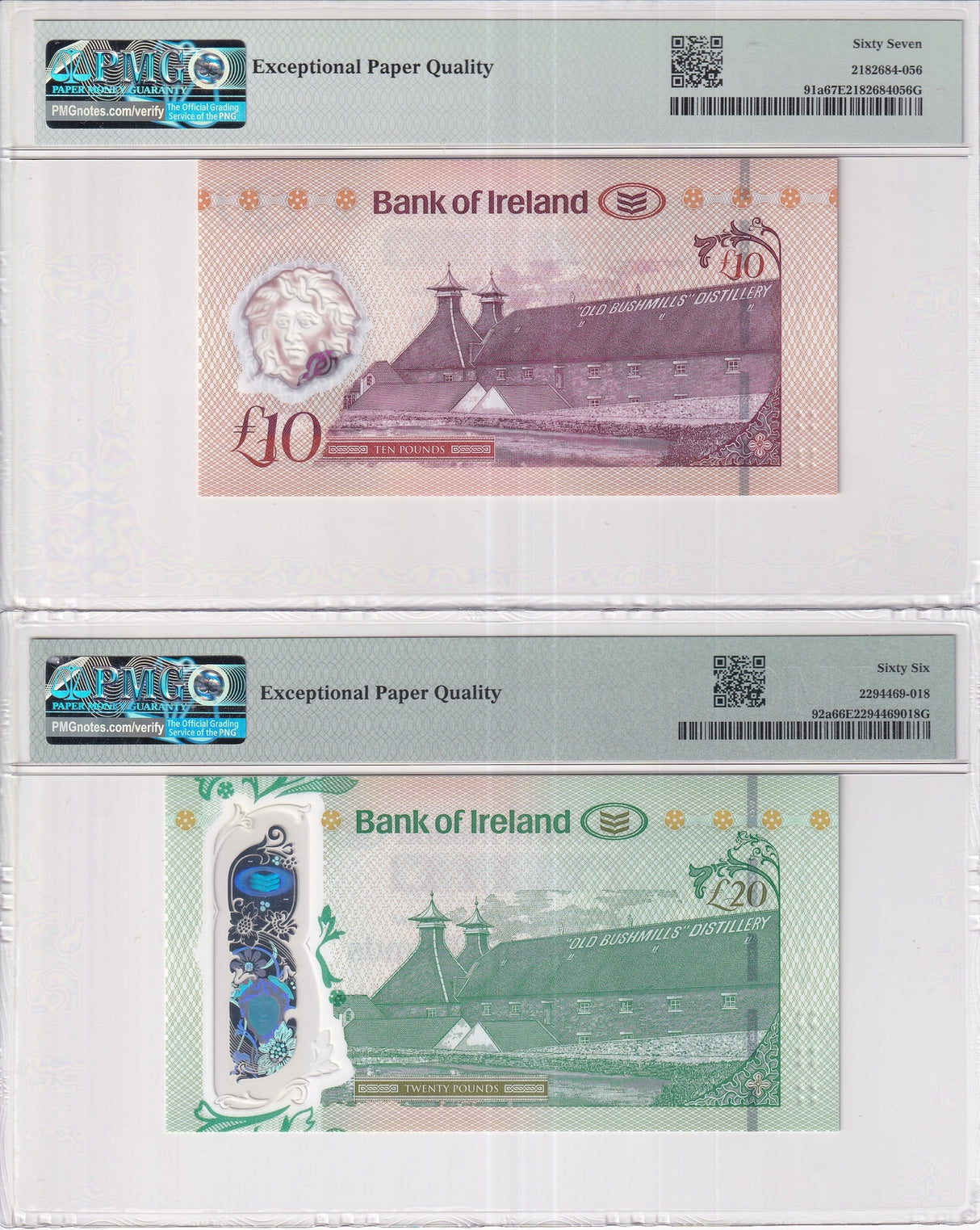Northern Ireland Set 2; 10 20 Pounds 2017 P 91 P 92 Superb Gem UNC PMG 66 67 EPQ