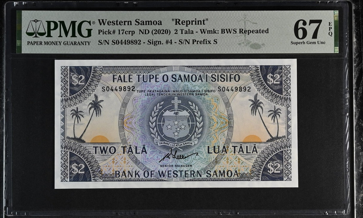 Western Samoa 2 Tala ND 2020 P 17crp Reprint Superb Gem UNC PMG 67 EPQ