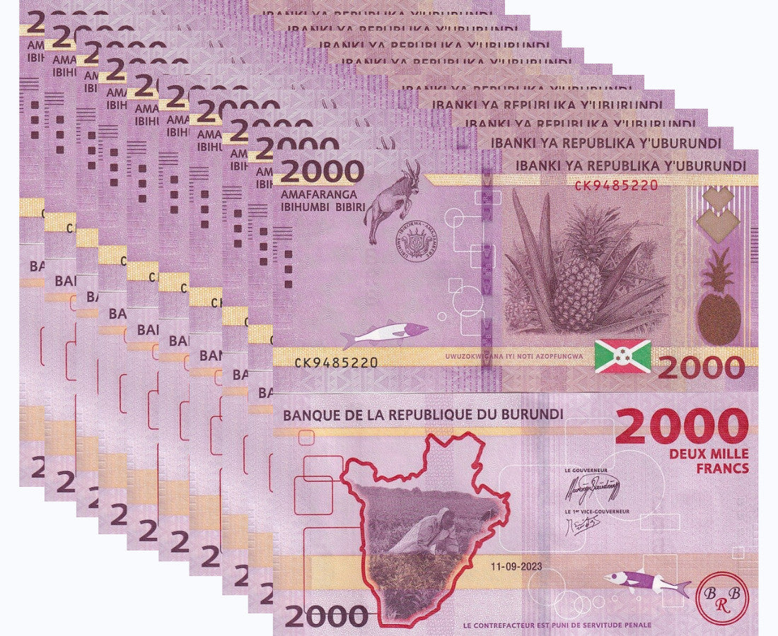 Burundi 2000 Francs 2023 P 52 New Sign UNC LOT 10 PCS