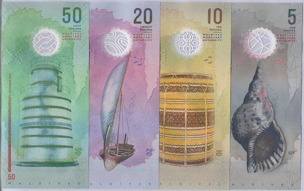Maldives Set 4 UNC 5 10 20 50 Rufiyaa Mixed Year 2015-2025 Polymer P A26 26 -30